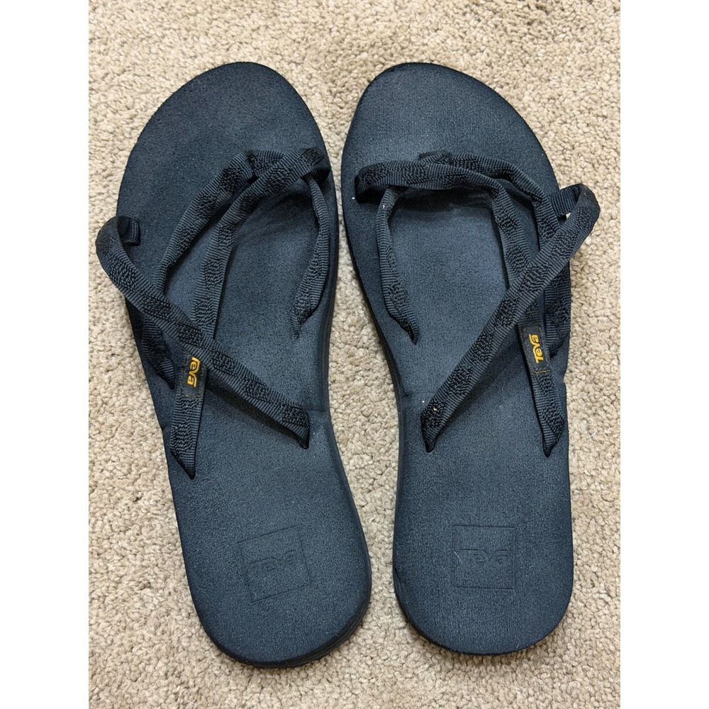 Teva Olowahu Sandal Women 10 Black Excellent Strappy Mush Sole Flip Flop 6840